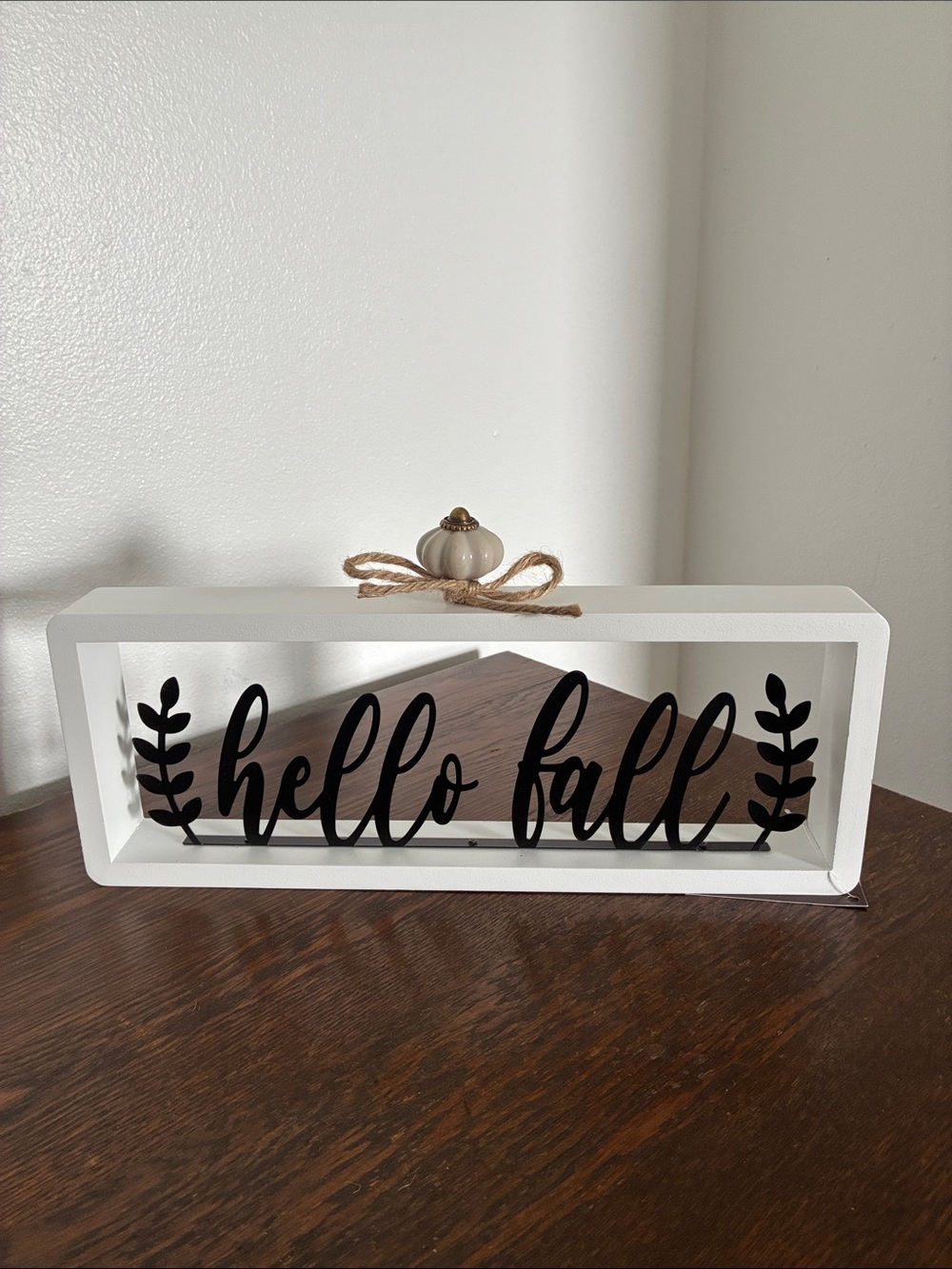 NWT- Hello Fall- 🍂White & Black Wood & Metal Tabletop Sign